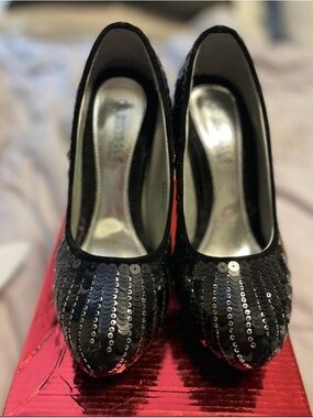 Black Sequin Women's Dress Heels